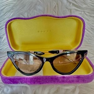 Gucci Black and Gold Sunglasses with Purple Case